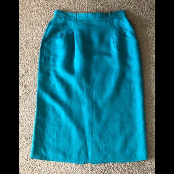 Escada Linen Exclusive Skirt Sz M(Euro 40)Midi Elegance Pockets Gorgeous Vintage - Picture 2 of 13
